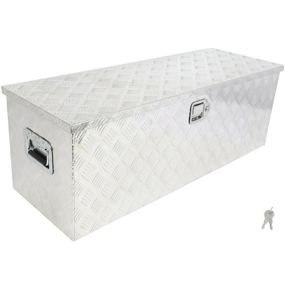 SCITOO 44 Inch Aluminum Truck Bed Tool Box,Heavy Duty Diamond Plate Trailer Tool Box with Lock Keys,Tool Storage Organizer Chest for Pick up,Truck Bed,ATV,RV TrailerWaterproof Silver 44X15X15