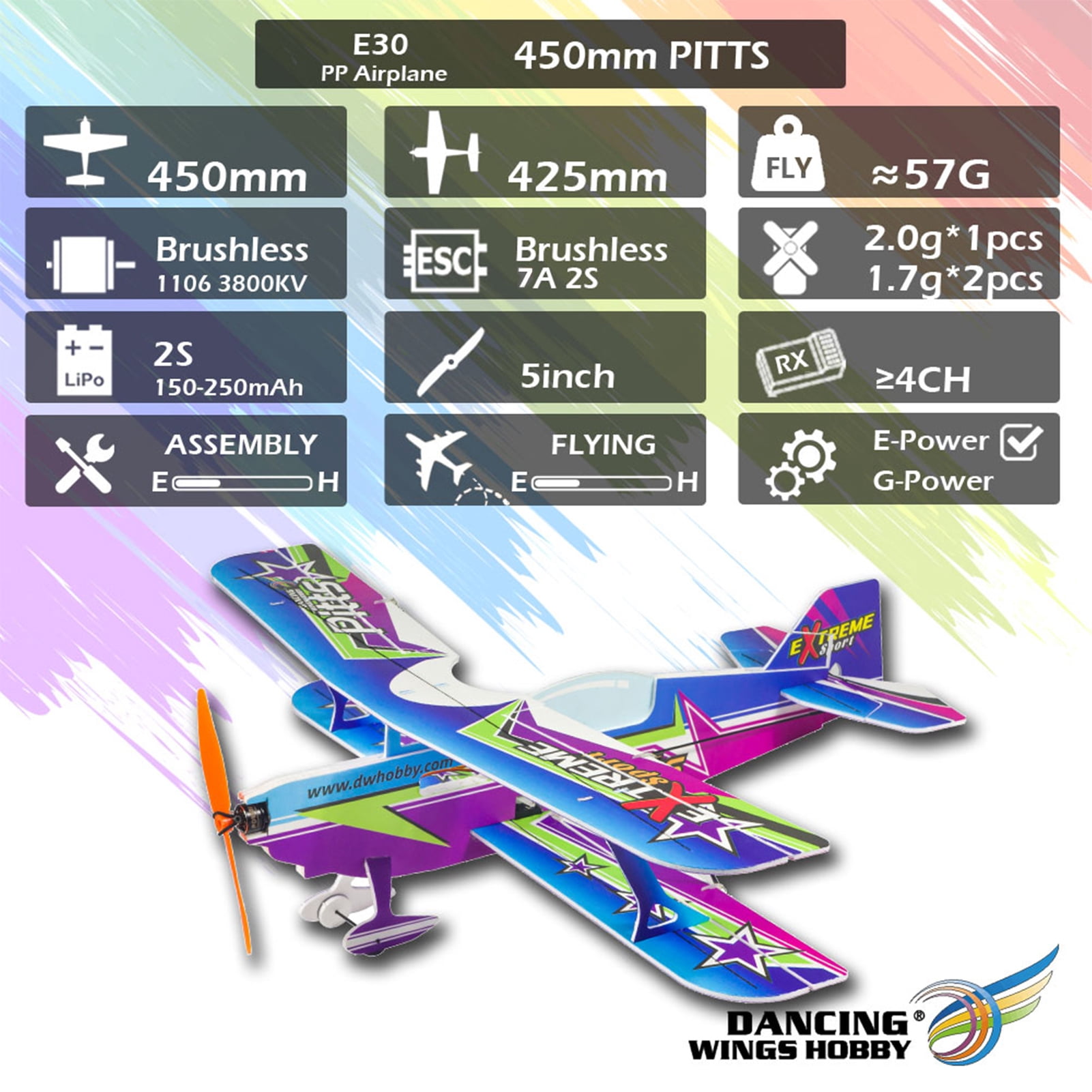 Fixed Plane,With Motor Propeller Dwh E3005-152e Model With Motor Aircraft Plane 450mm Airplane Aircraft Plane Diy Model Motor Propeller Servo Airplane Huiop Plane Eryue