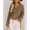 thumbnail image 2 of HSHDLDF Women's Oversized Sweaters Batwing Long Sleeve Loose V Neck Button Henley Tops Pullover Knit Jumper, 2 of 5