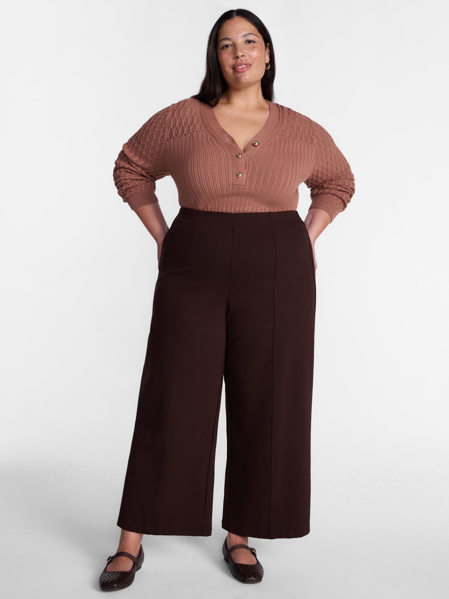 Terra & Sky Women’s Plus Ribbed Henley Sweater with Long Sleeves, Midweight, Sizes 0X-5X