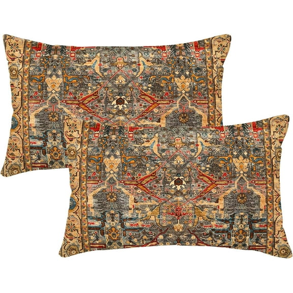 Pack of 2 Pillow Covers 12x20 Inch, Vintage Turkish Carpet Boho Decorative Throw Pillow Covers for Home Decor Living Room Bed Couch, Orange Pillowcase Set of 2