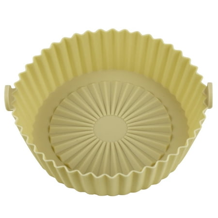 

2PCS Heat-Resistant Air Fryer Silicone Pot with Handle Reusable Liners Microwave Tray Vegetables Chicken Beef Baskets Household Yellow