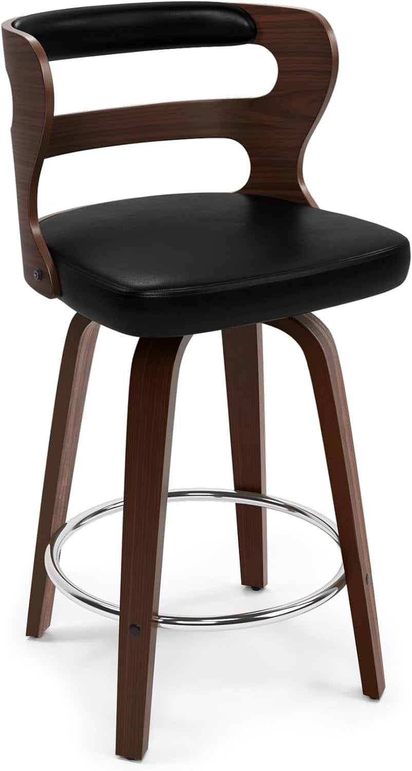 Dycanpo 26" Counter Height Bar Stools, Swivel Counter Stools with Back for Kitchen Island, Black