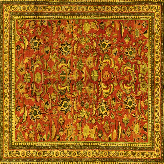 Ahgly Company Indoor Square Persian Yellow Traditional Area Rugs, 3' Square