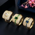 thumbnail image 2 of Luxury Square CZ Green Big Ring for Female Wedding Band Yellow Gold Plated Gift, 2 of 9