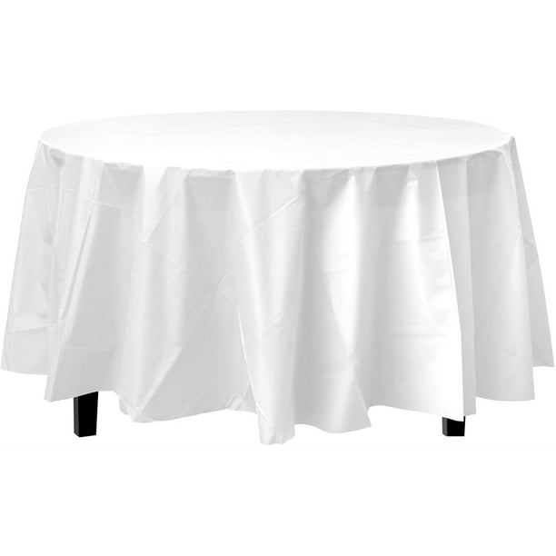 Bulk Premium Plastic Disposable 84 Inch, White Table Linens Round
