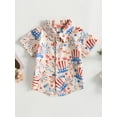 thumbnail image 2 of Toddler Baby Boy 4th of July Clothes USA Flag Fireworks Print Shirt Short Sleeve Button Down Lapel Tops Summer Clothes, 2 of 9