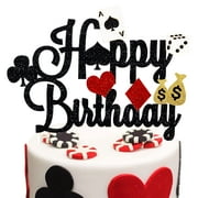 Casino Party Decorations,Poker PriNst Cake Topper for Las Vegas Casino Night Poker Events Birthday Party Supplies Glitter Casino Cake Topper Food Picks Decoration Supplies