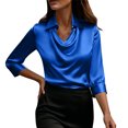 thumbnail image 6 of Womens Elegant Cowl Neck Satin Blouse 1/2 Sleeve Tops Dressy Silk Business Casual Office Work Shirt Fall Outfits, 6 of 7