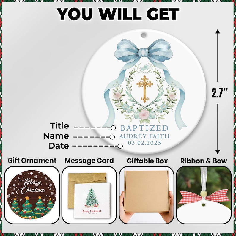 Personalized Baptism Ornament – Christening Keepsake Gift for Baby Boys or Girls, Religious Cross Decoration & Baptism Gift 2025