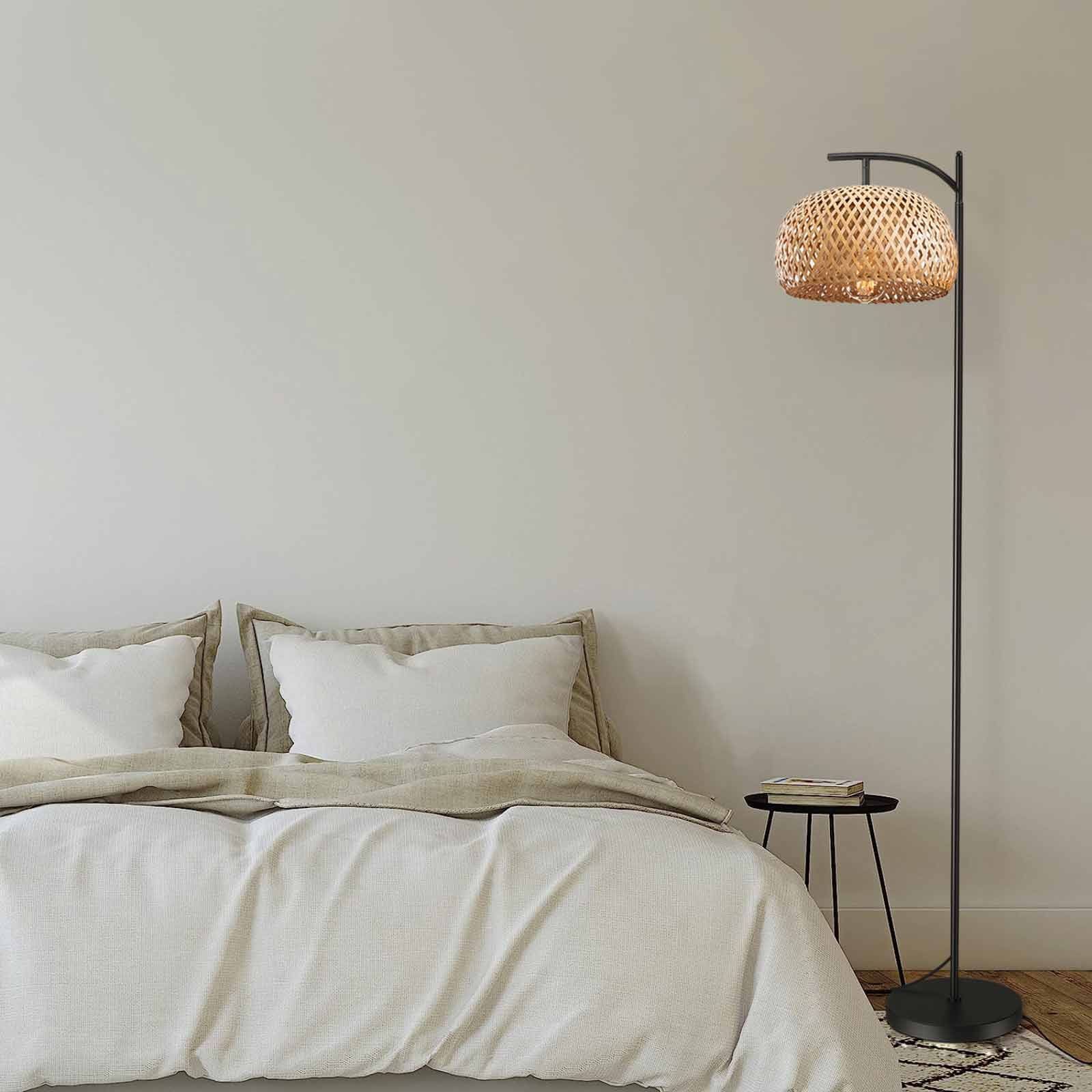 EE Eleven Master Floor Lamp for Living Room Farmhouse Rattan Standing Lamp, Nature Boho Bamboo Lampshade Floor Light for Bedroom, Office (Bulb not Include)