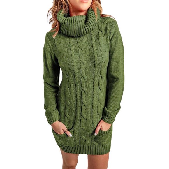 Gspmoly Women Dress, and Winter Women Casaul Solid Sleeve Pullover Turtleneck Sweater Dresses Evening Dresses for Women up to 60% Off