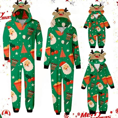 

shucnskos Kids Christmas Pajamas Kids Casual Christmas Parent Child Outfit Printed Pajamas Jumpsuit Home Outfit Hooded Jumpsuit Red Children s Chemical Fiber Jumpsuit