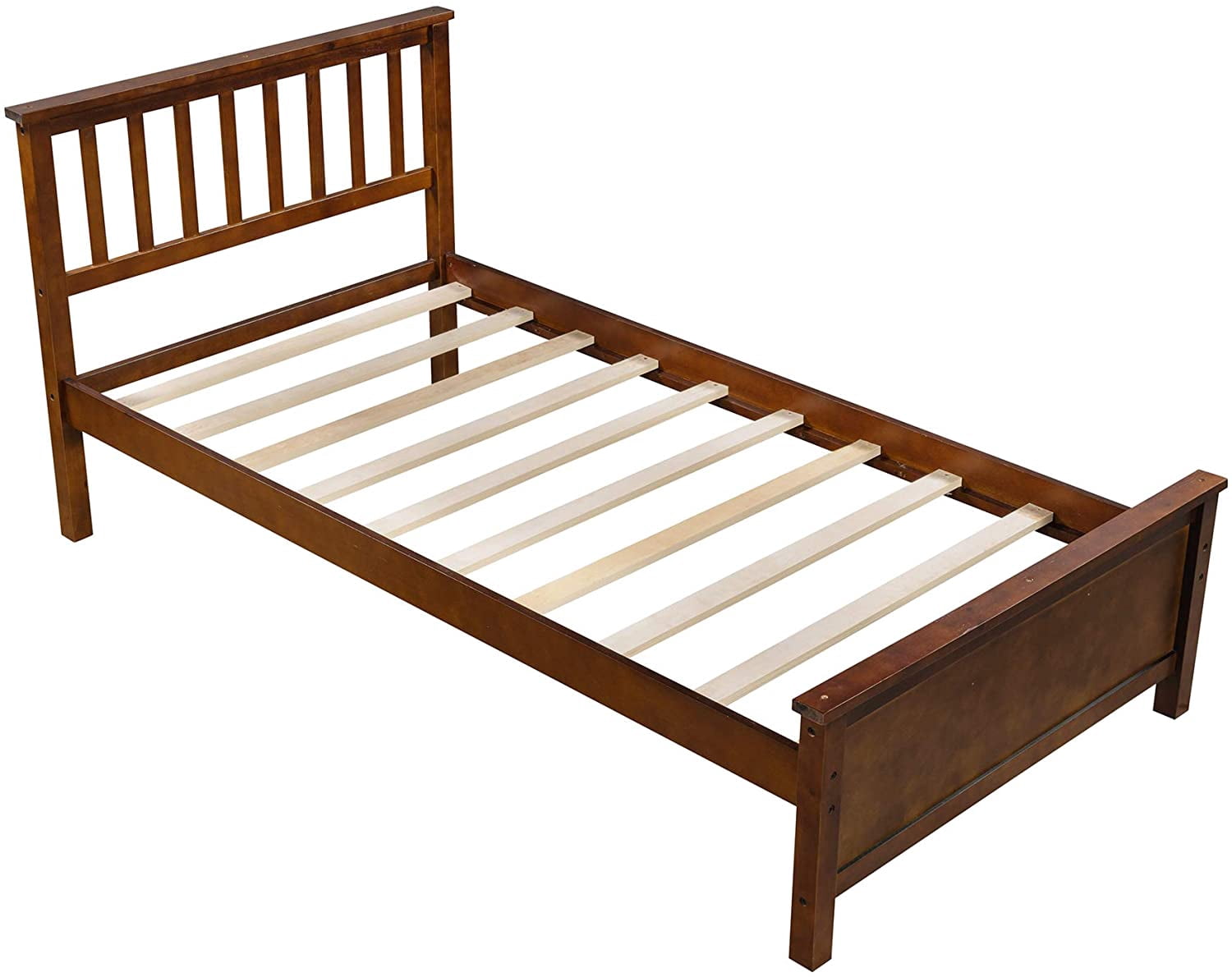 Harper & Bright Designs Twin Bed Frame, Platform Wood Bed Frame with Headboard and Footboard, Walnut