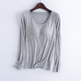 thumbnail image 2 of HXWCHs Women's Thermal Underwear Long Sleeve T-Shirt with Built-in Bra for Winter Comfort and Body Shaping XXXL Grey, 2 of 5