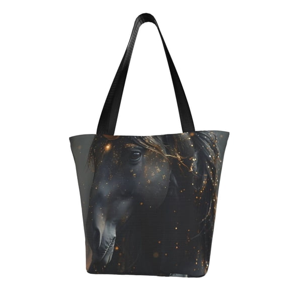 Kdxio Black And Gold White Horse Women Reusable Grocery Bags Foldable Ripstop,Reusable Shopping Bags for Shopping,Gym,Gift