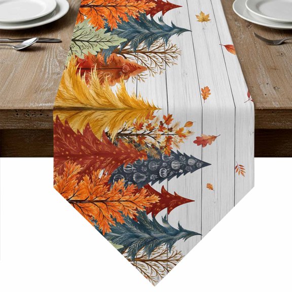 Fall Forest Table Runner Linen Burlap Table Runner 72 Inches Long Orange Blue Trees Maple Leaf Thanksgiving Vintage Dresser Scarves for Kitchen Island Coffee Dining Room Party Holiday Decor 13"x72"