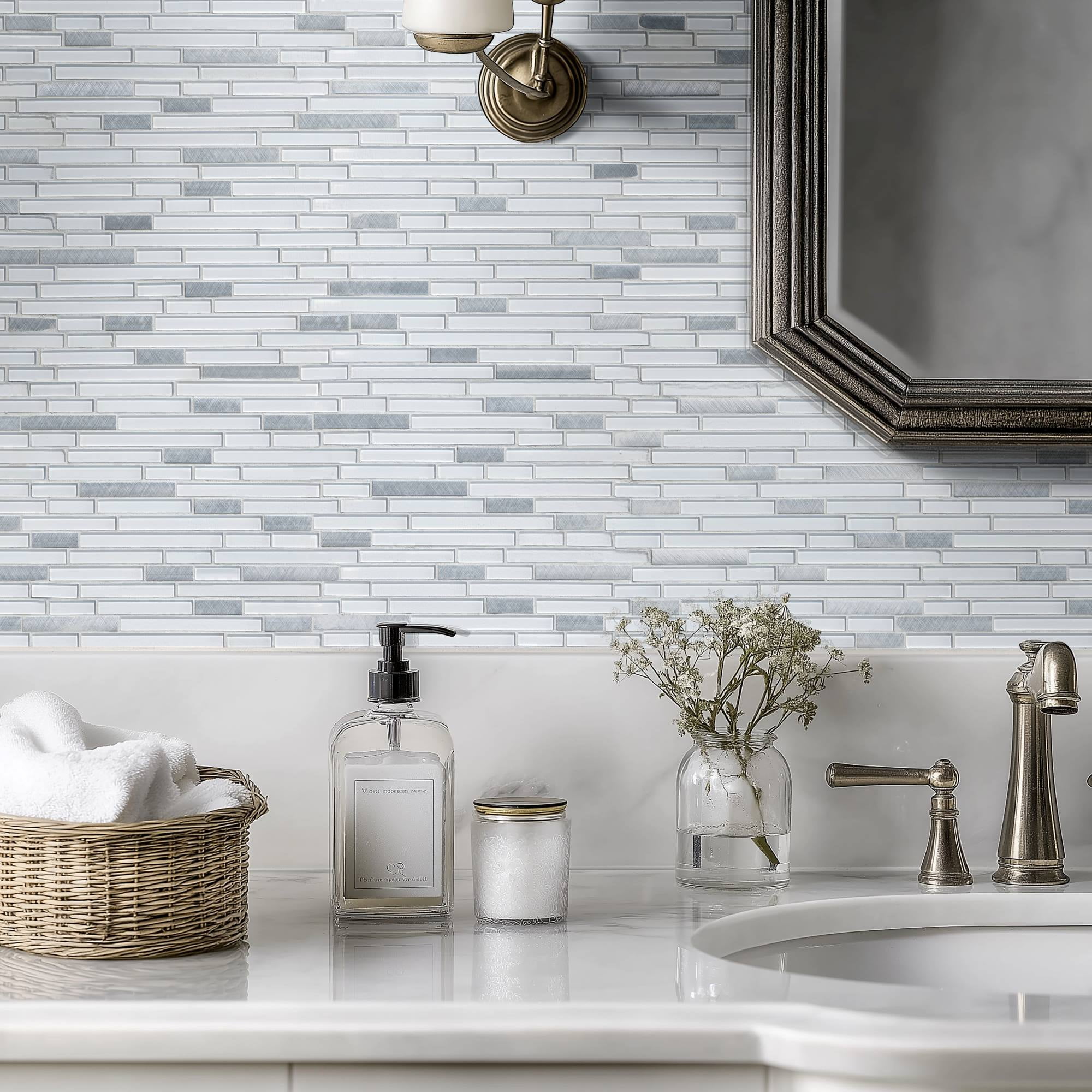 Lucid Sky Interlocking 11.81 in. x 12 in. x 4mm Glass Metal Mesh-Mounted Mosaic Tile (19.6 sq. ft. / case)