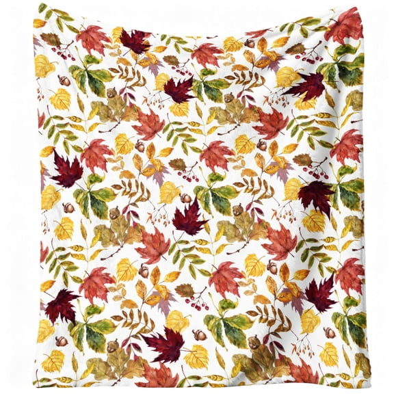 Fall Thanksgiving Throw Blankets,Maple Leaves Leaf Farmhouse Blanket Throw, Flannel Fleece Throw Blanket for Couch Sofa Bed Home Decor