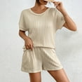 thumbnail image 6 of pstuiky 2 Piece Sets for Women Dressy Summer Solid Color Lightweight Pajamas Sets Casual Loose Fit Crew Neck Short Sleeve Sleepwear with Shorts Womens Loungewear Set Beige XS, 6 of 7