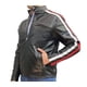 thumbnail image 1 of Chamarra de piel negra para caballero con líneas blanca y roja en mangas, una bolsa en pecho, dos bolsas en cintura y cuello de broche Castelli Leather Authentic Osvaldo Universitaria con líneas blanca y roja sobre las mangas, 1 of 4