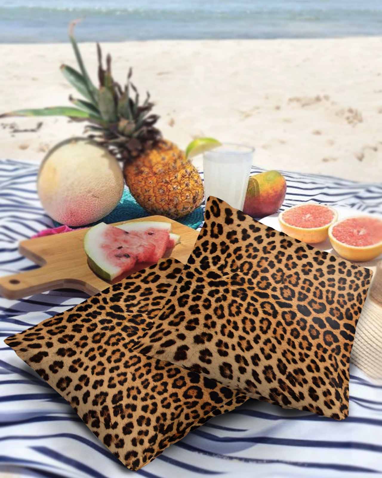 Pack of 2 Outdoor Pillow Covers, Leopard Animal Texture Waterproof Square Throw Pillowcase Cushion Decorative Pillow Covers for Couch Patio Tent, 20x20 in