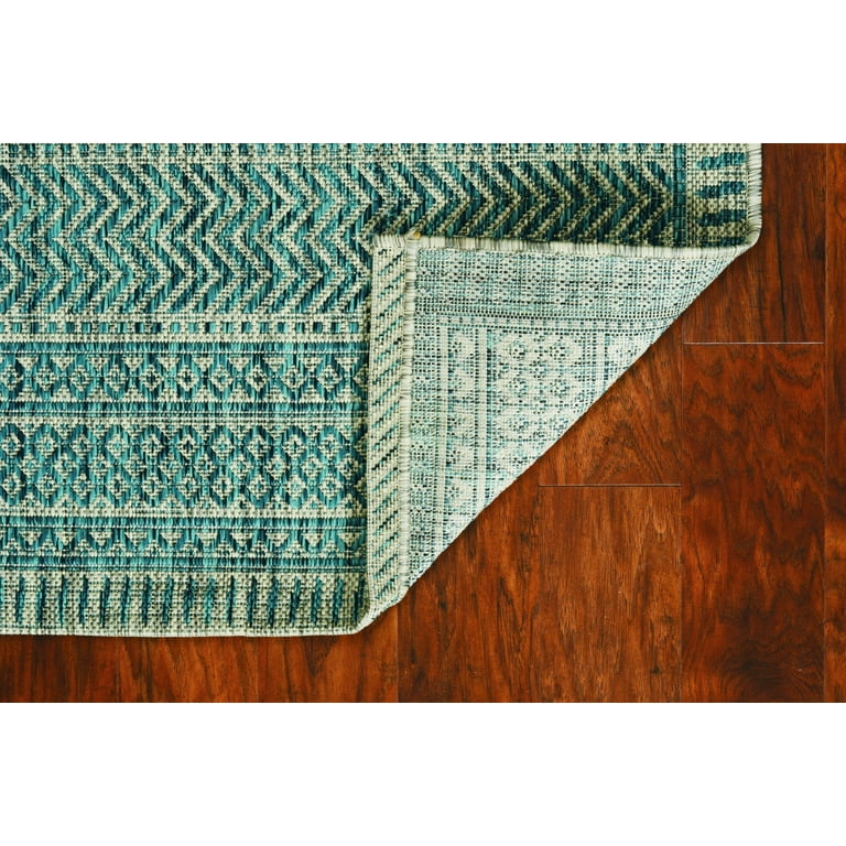 3'X5' Teal Machine Woven Uv Treated Tribal Indoor Outdoor Area Rug 3'X5' Teal Machine Woven Uv Treated Tribal Indoor Outdoor Area Rug