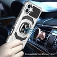 thumbnail image 2 of TJS for iPhone 16 Phone Case, [Military Grade] Robotic Magnetic Support Car Mount Metal Ring Holder Kickstand Cover (Silver), 2 of 3