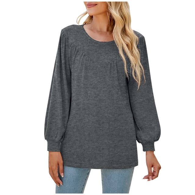 Hauts à Manches Longues pour Femmes Hauts à Manches Longues d'Été pour Femmes Col Rond Aguichant Décontractés Hauts Réguliers Blouse Unie Hauts Aguichant d'Été pour Femmes Hauts d'Été à Manches Longues pour Femmes Hauts d'Été Aguichant pour Femmes