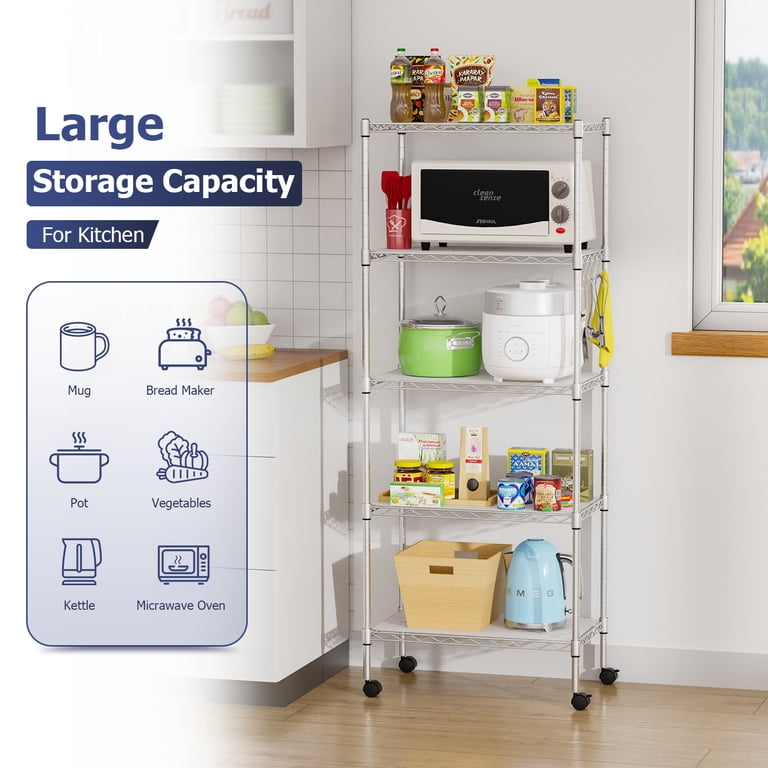 FDW 5-Tier Metal Wire Garage Storage Shelf with Wheels, Chrome photo 2