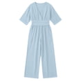 thumbnail image 4 of XFeng Linen Blend Wide Leg Jumpsuit for Women, V Neck High Waist One Piece Outfit for Casual Summer Wear, 4 of 4