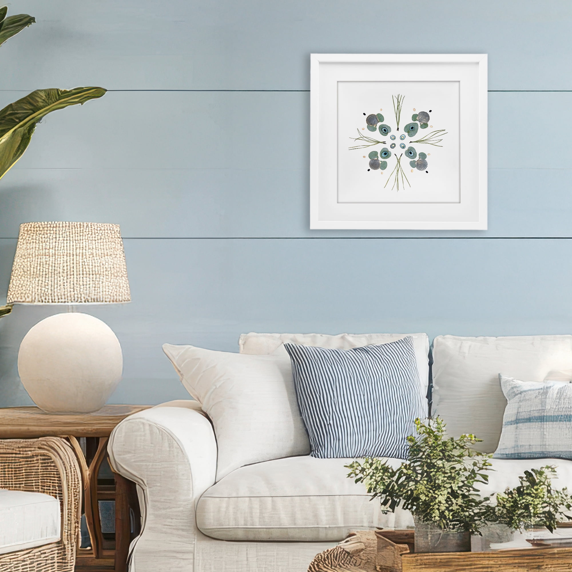 Stupell Industries Seashell & Leaf Symmetry White Framed Print Under Glass, design by Beth Adoette