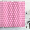 thumbnail image 1 of Pink and White Shower Curtain, Pastel Ogee Motifs with Curved Stripes Abstract Ethnic Design, Fabric Bathroom Set with Hooks, 69W X 84L Inches Extra Long, Pink Pale Pink and White, by Ambesonne, 1 of 3