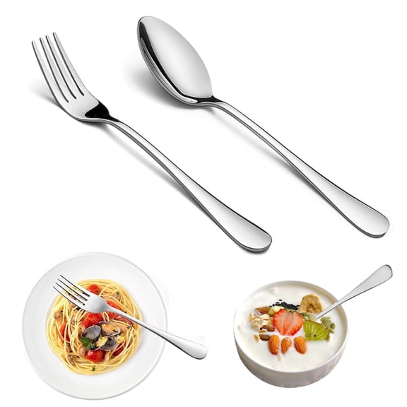 QianSai 16-Piece Stainless Steel Flatware Set, 8 Dinner Forks & 8 Tablespoons, 8-Inch Food Grade Cutlery for Home, Kitchen & Restaurant, Mirror Polished, Dishwasher Safe