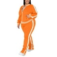 thumbnail image 2 of Lumento Ladies Jogger Set Stand Collar Sweatsuits Color Block Lounge Sets Women Front Zip Jacket+Sweatpants Split Long Sleeve Two Piece Outfit Orange XXL, 2 of 7