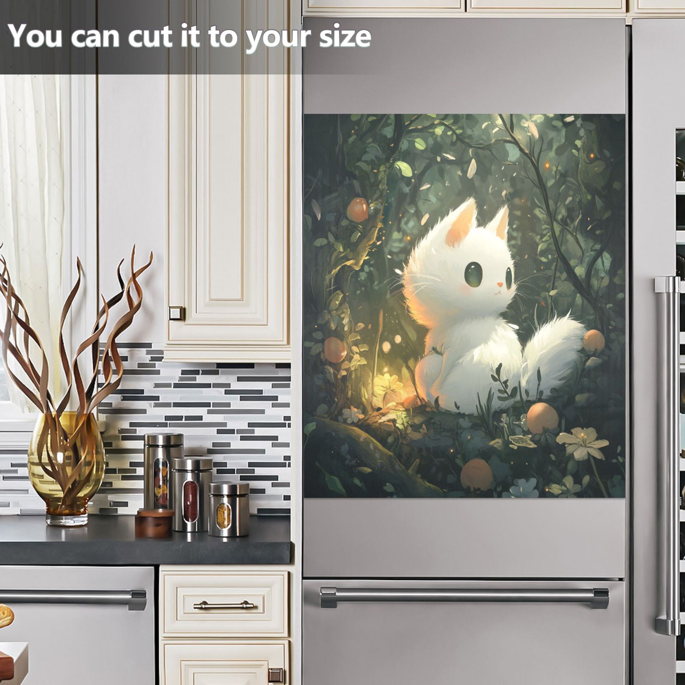 Dishwasher Magnetic Sticker 23x26 Inch Refrigerator Magnetic Sticker Washing Machine Magnetic Sticker Kitchen Panel Magnetic Sticker Home Decor Cartoon Beautiful White Cat