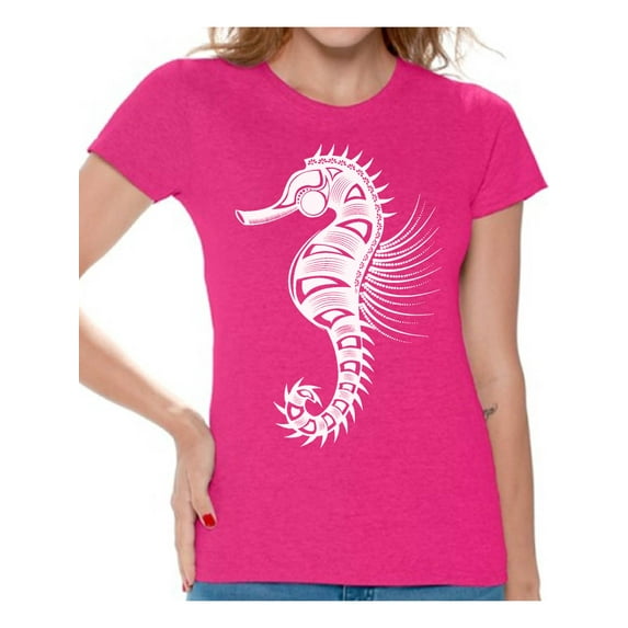 Awkward Styles Seahorse T-Shirt for Women Patterned Shirts for Ladies Women Fashion Collection Tracery Tshirt for Mom Indian Pattern T-Shirt for Her Gifts for Wife Seahorse Shirts Marine T-Shirt