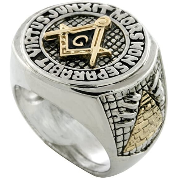 Silver/ Gold Tone Mason Masonic Virtus Junxit Mors Non Separabit Men's Ring Size 7 #4