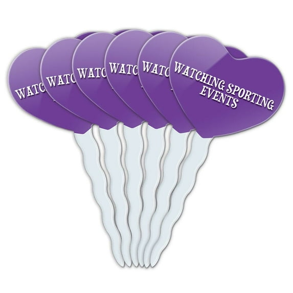 Watching Sporting Events Heart Love Cupcake Picks Toppers - Set of 6