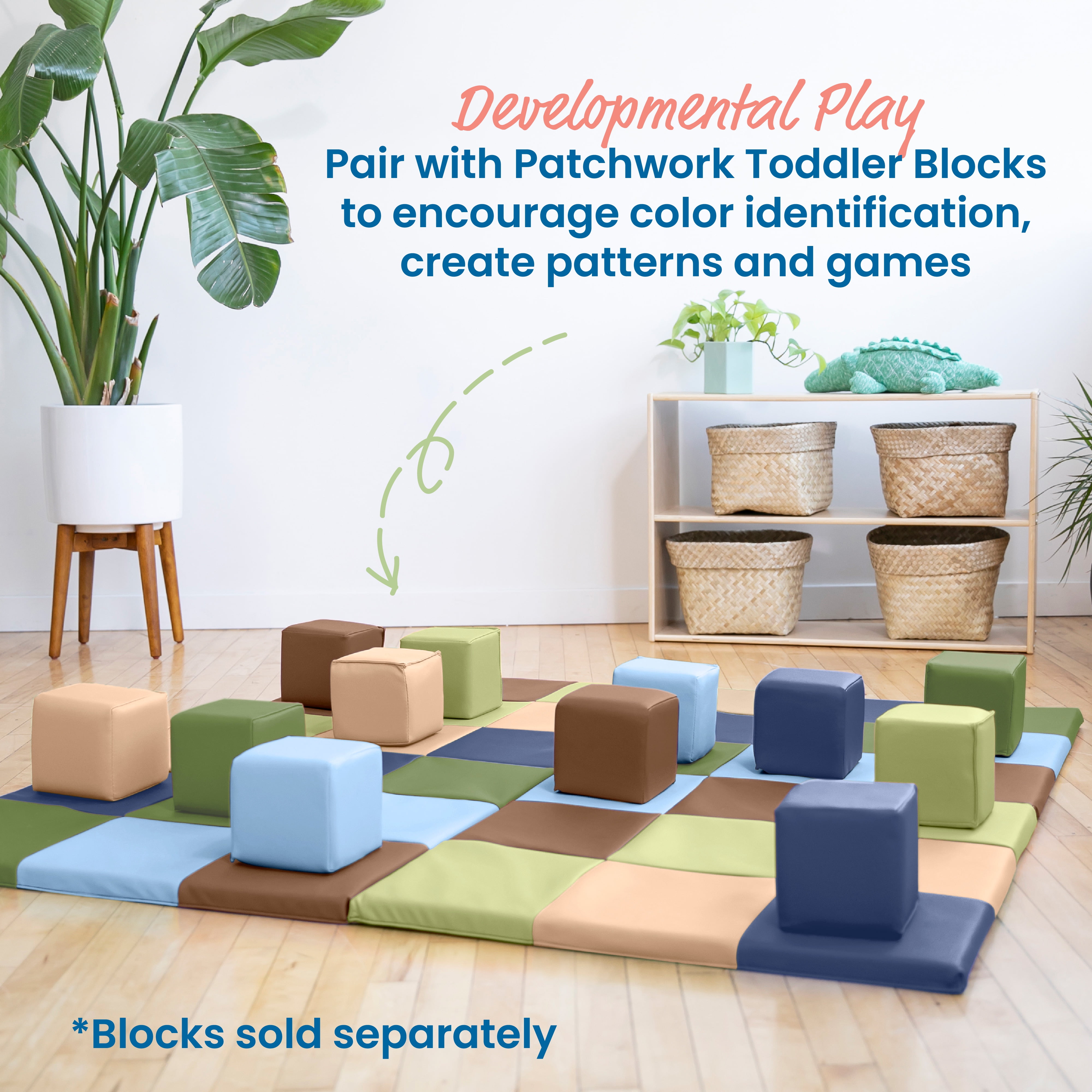 ECR4Kids SoftZone Patchwork Folding Activity Play Mat, 58in Square, Baby Essentials, Earthtone