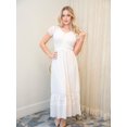 thumbnail image 2 of Women Renaissance Peasant Maiden Boho Inspired Cap Sleeve Lace Trim Maxi Dress, Cream, X-Large, 2 of 5