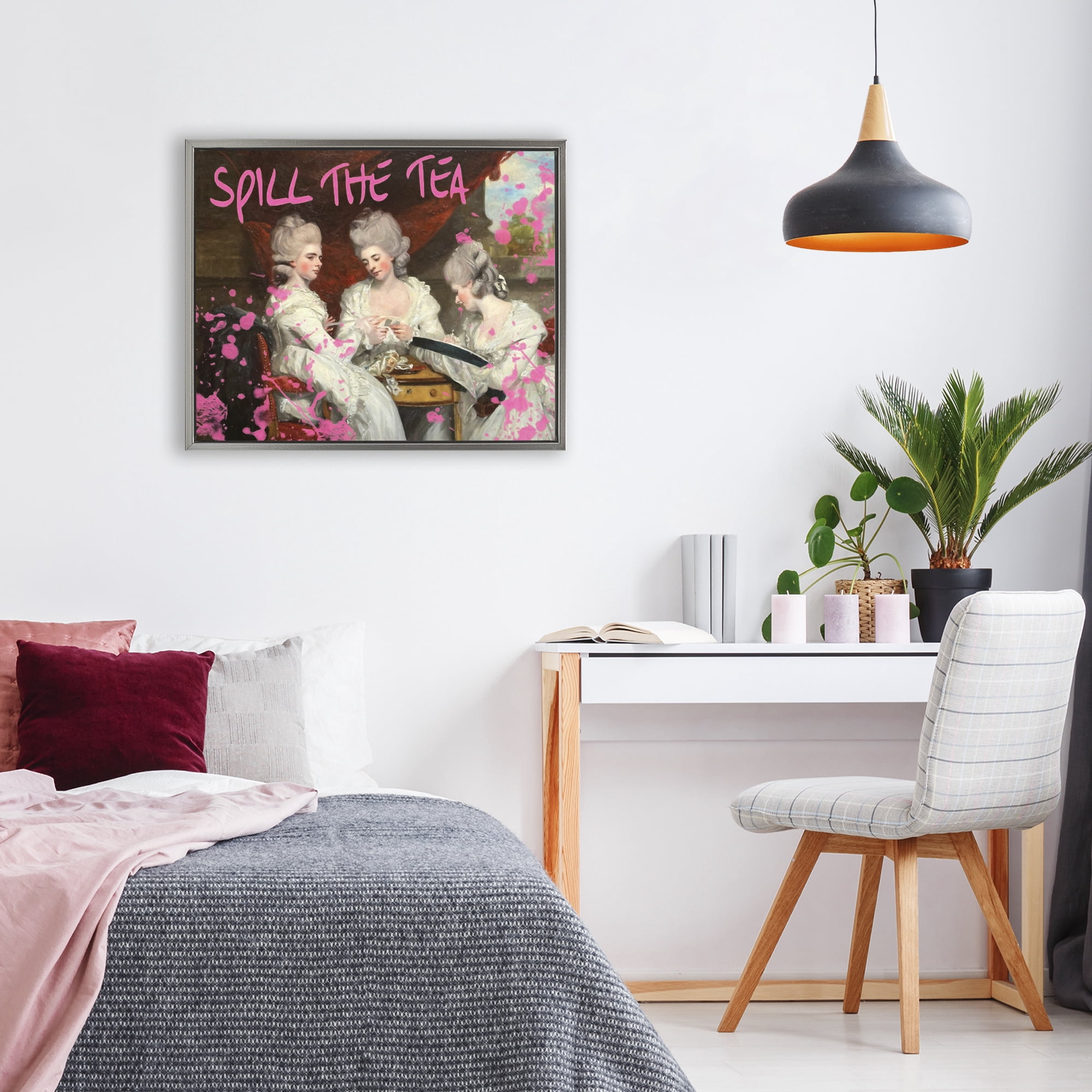 Stupell Industries Spill The Tea Iconic Ladies Gray Framed Floater Canvas Wall Art, design by Grotto Studios
