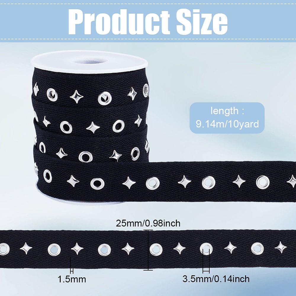 1 Set 10 Yards Cotton Curtain Tape for Hook Drapery Header Tape Flat Black 25x1.5mm Hole: 3.5mm