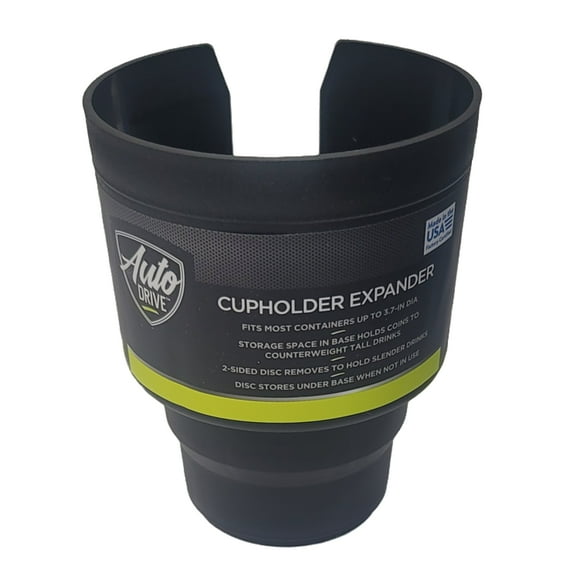 Auto Drive Cupholder Expander - Car Cup Holder Adapter for Beverages up to 3.7" Diameter, Plastic