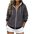 thumbnail image 2 of Kinrui Womens Zip Up Striped Hoodies Casual Long Sleeve Thin Fleece Lined Sweatshirts Fall Winter Track Jackets with Pockets XL, 2 of 6