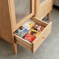 thumbnail image 3 of Solid Oak Storage Cabinet for Living Room - Free-Standing Corner Cabinets Storage Table with Vintage Glass Door,2 Shelves,1 Drawers & Brass Handle for Entryway Kitchen Hallway TV Stand, 3 of 9