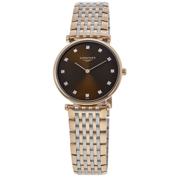 Longines La Grande Classique Quartz Brown Diamond Dial Rose Gold PVD Steel Women's Watch L4.512.1.67.D