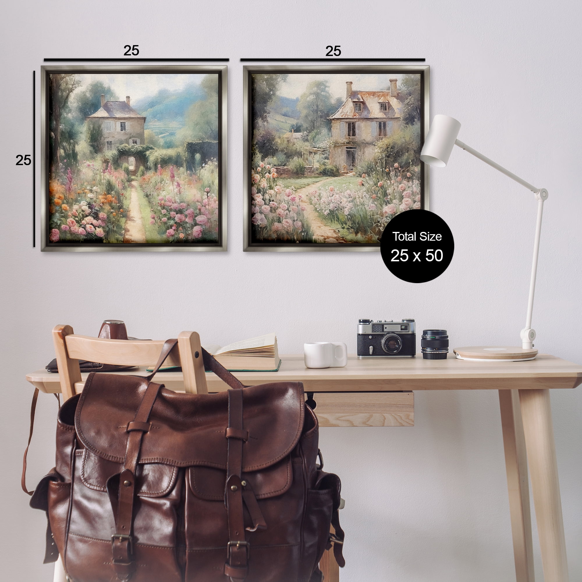 Stupell Industries Quaint French Country Garden Landscape & Nature Painting Gray Floater Framed Canvas Art Print Wall Art, 25 x 25, Set of 2