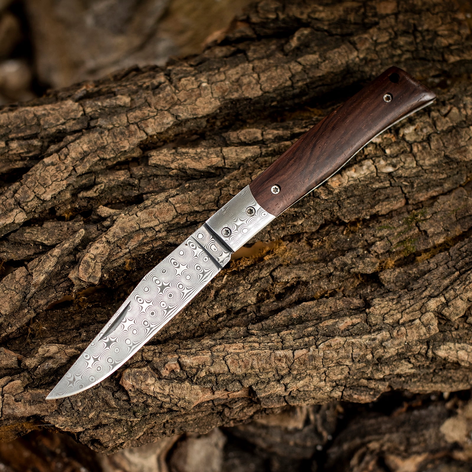 Dispatch 3.1 inch Blade Length Damascus Folding Pocket Knife with Vintage Wood Handle for Hiking, Camping and EDC