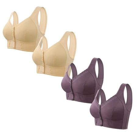 Black of Friday Deals!Clearance Staron 4PC Front Close Bras for Women No Underwire Front Closure Bras Comfortable Wireless Bras Stretch Full Support Bra No Steel Bras